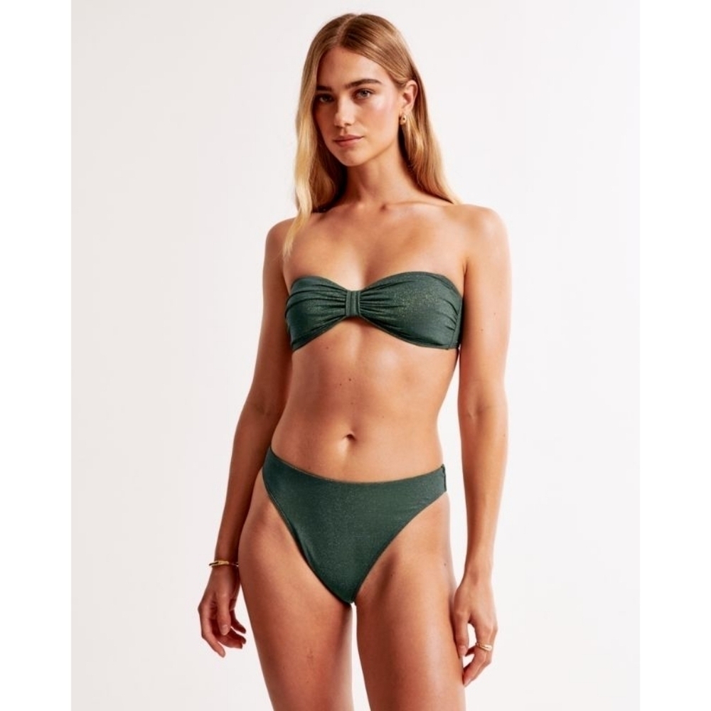 NWT Abercrombie & Fitch Mid-Rise High-Leg Moderate Green Shimmer Bottom